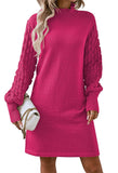 Pink Queen Women's Long Sleeve Sweater Mini Dress Casual Loose Mock Neck Empire Waist Cocktail Party Knit Short Dresses
