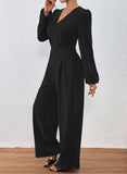 Pink Queen 2026 Jumpsuits for Women Dressy Long Sleeve V Neck Wide-Leg Romper Business Casual Party Outfits