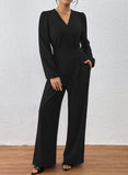 Pink Queen 2026 Jumpsuits for Women Dressy Long Sleeve V Neck Wide-Leg Romper Business Casual Party Outfits