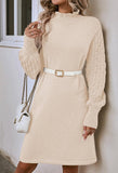 Pink Queen Women's Long Sleeve Sweater Mini Dress Casual Loose Mock Neck Empire Waist Cocktail Party Knit Short Dresses