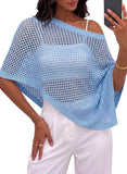 Pink Queen Women's Knit Poncho Shawl Tops Crochet Bathing Suit Cover Ups