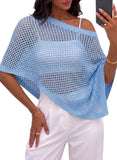 Pink Queen Women's Knit Poncho Shawl Tops Crochet Bathing Suit Cover Ups