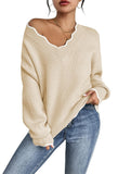 Pink Queen Women's Oversized V Neck Fuzzy Sweaters 2026 Casual Loose Long Sleeve Chunky Knit Pullover Jumper Tops