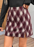 Pink Queen High Waist Plaid Skirts for Women with Pockets A Line Side Slit Elastic Waistband Short Pencil Mini Skirts