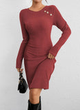 Pink Queen 2026 Fall Dresses Long Sleeve Crew Neck Ribbed Knit Bodycon Mini Short Dress Fashion Clothes