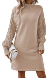 Pink Queen Women's Long Sleeve Sweater Mini Dress Casual Loose Mock Neck Empire Waist Cocktail Party Knit Short Dresses