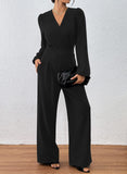 Pink Queen 2026 Jumpsuits for Women Dressy Long Sleeve V Neck Wide-Leg Romper Business Casual Party Outfits