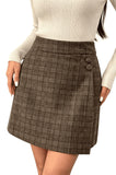 Pink Queen Plaid Skirts for Women with Pockets High Waist Bodycon Button Decor A Line Pencil Wool Mini Skirt Fall Winter