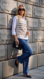 Pink Queen Women Striped Knit Sweater Vest Sleeveless Casual Top Fall 2026