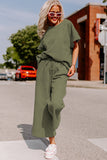 Women's Textured Loose Fit T Shirt and Drawstring Pants Set