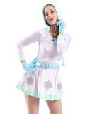 Costume de Noël bonhomme de neige à capuche et manches longues pour femme blanc