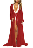 Long Sleeve Sheer Mesh Maxi Beach Cover Up For Women