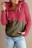 Women's Long Sleeve Casual Pullover Tops Half Zip Colorblock Hoodie
