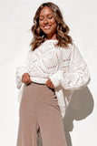 Women's Crewneck Balloon Sleeve Oversized Knit Eyelet Sweater