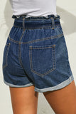 Light Blue Paper Bag Waist Denim Shorts