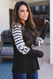 Striped Animal Print Colorblock Long Sleeve Top