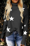 Women's Casual Knit Sweater Top Turtleneck Dropped Sleeve Star Print Sweater