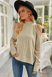 Women's Cold Shoulder Mock Neck Knitted Sweater with Side Slits