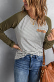 Womens Raglan Sleeve Striped Top with Pocket