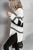 Women's Striped Colorblock V Neck Long Sleeve Oversized Knitted Pullover Sweater