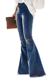 Butterfly Print Distressed Elastic High Waist Flare Jeans