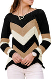 Women's Chevron Loose Knit Pullover Jumper Colorblock Knit Sweater