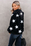 Women's Camo Stars Print Zipper Fleece Hooded Coat with Pockets