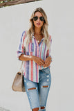 Striped Long Sleeve Top Button Down Shirt For Women