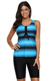 Womens Racerback Ombre Color Block Print Tankini Swimsuits