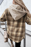 Hooded Shirt for Women Khaki Plaid Shirt Hooded Coat