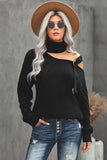 Women's  Strapped Cut Out Shoulder Knitted Top Solid Color Turtleneck Sweater