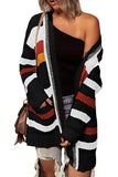 Womens Cardigan Color Block Striped Pocket Knit Sweaters Coat Outwear