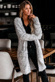 Women's Fuzzy Knit Cardigan Long Sleeve Plain Cardigan Pockets