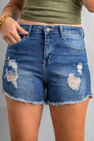 Short en jean bleu foncé à ourlet effiloché
