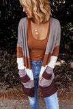 Women's Open Front Long Cardigan Colorblock Knit Sweater with Pockets
