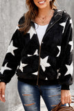 Women's Camo Stars Print Zipper Fleece Hooded Coat with Pockets