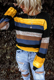 Women's Color Block Striped Sweater Highlight Balloon Sleeve Knit Oversized Top