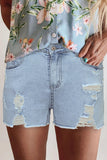 High Rise Destroyed Denim Shorts for Women