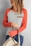 Womens Raglan Sleeve Striped Top with Pocket