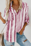 Striped Long Sleeve Top Button Down Shirt For Women