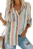 Striped Long Sleeve Top Button Down Shirt For Women