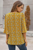 Womens V Neck Print Bell Sleeve Blouse