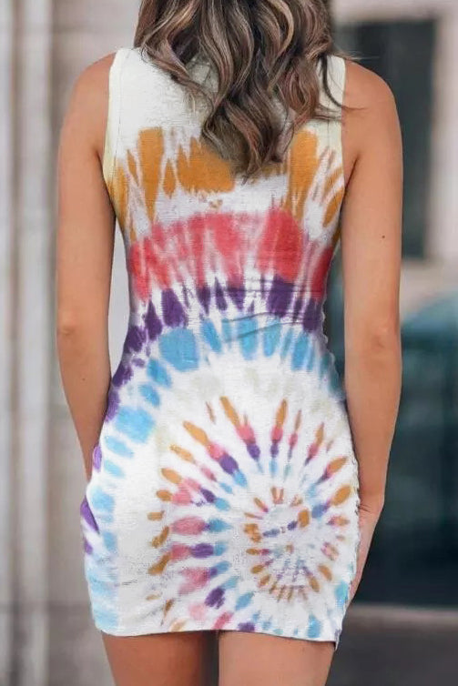 Women Summer Sleeveless Bodycon Tank Dress Tie Dye Cut Out Club Party – PinkQueenShop