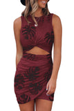 Women Summer Sleeveless Bodycon Tank Dress Tie Dye Cut Out Club Party Mini Dress