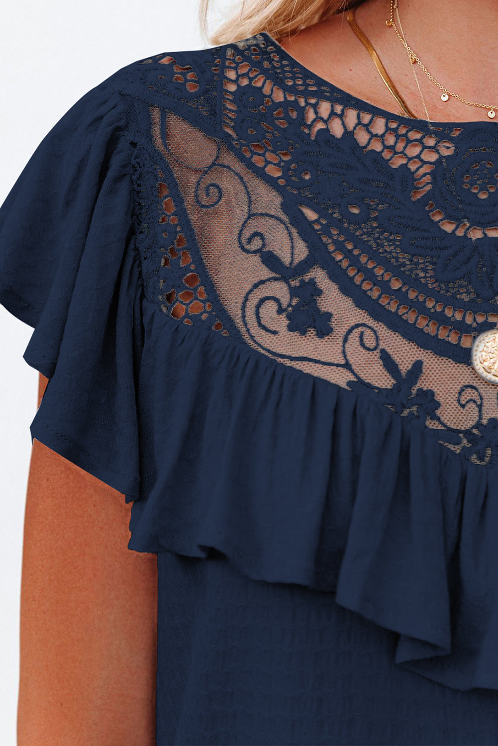Lace Ruffled Short Sleeve T-shirt for Women