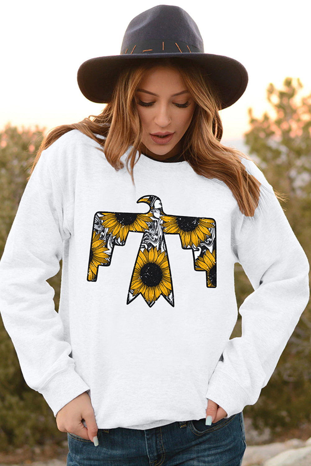 Sweat-shirt noir Western Sunflower Bird Graphic