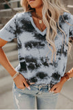 Chemises à col en V pour femmes Tie Dye Tee Tops