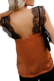 LC251886-14-S, LC251886-14-M, LC251886-14-L, LC251886-14-XL, LC251886-14-2XL, Orange Women's V Neck Sleeveless Lace Trim Camisole Sleeveless Tank Top