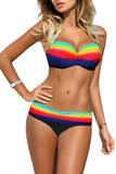 Multicolor Striped Blue Padded Push-up Bikini Swimsuit for Women LC410077-1022