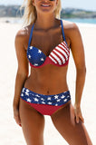 Multicolor Striped Blue Padded Push-up Bikini Swimsuit for Women LC410077-22
